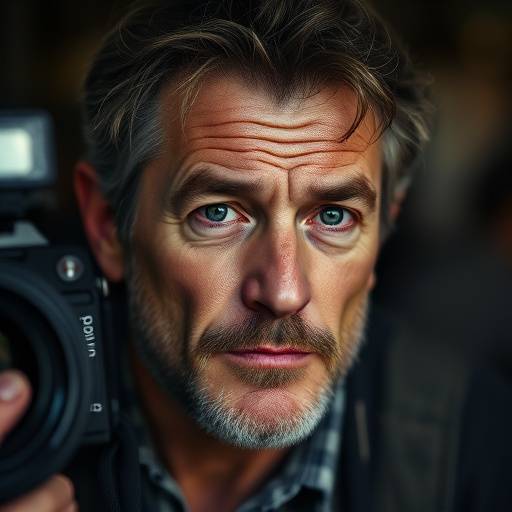Porträt vom Simon Graf, eme Film- und Fernsehregisseur mit eme nachdenkliche Blick.
