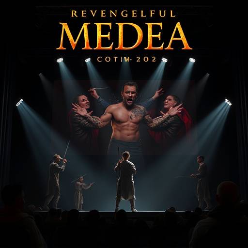 Poster of the play 'Medea' showing Medea with a look of revenge.